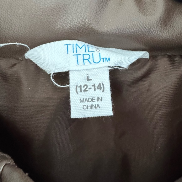 Faux Leather Time & Tru Brown Puffer Jacket, Women’s Size L, Machine Washable - Picture 5 of 5